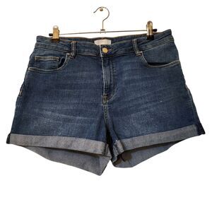 H&M Womens Cuffed Jean Shorts Size 10 Blue Mid Rise Stretch